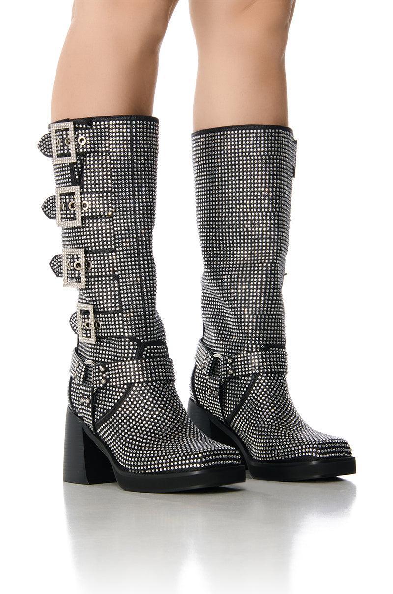 AZALEA WANG BRONSON BLACK RHINESTONE EMBELLISHED BOOT Product Image