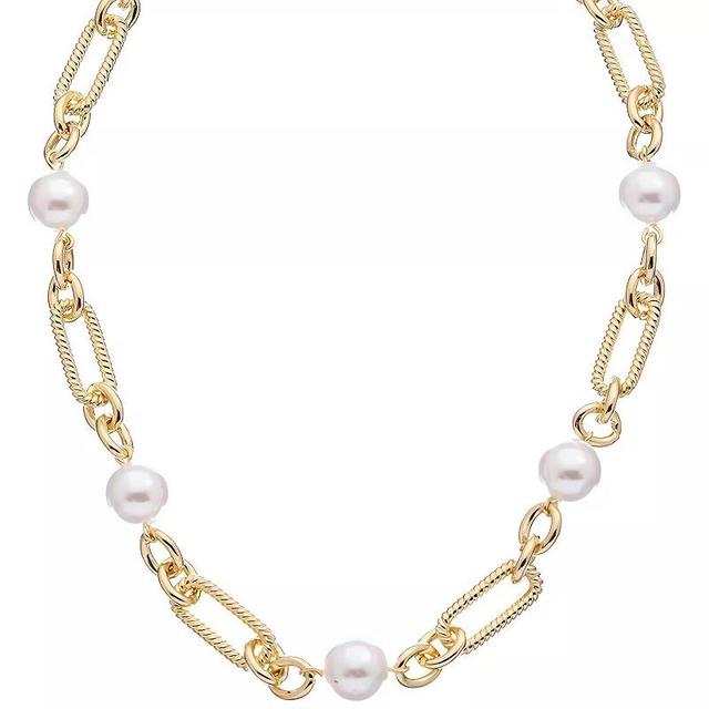 Juvell 18K Gold Plated Link Simulated Pearl Necklace, Womens, Two Tone Product Image