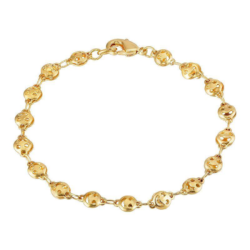 1928 Gold Tone Happy Face Chain Bracelet, Womens Product Image