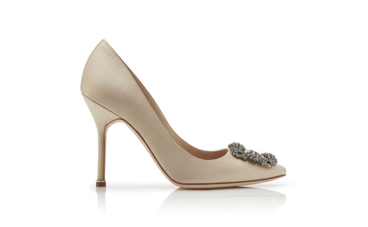 HANGISI Champagne Satin Jewel Buckle Pumps Product Image