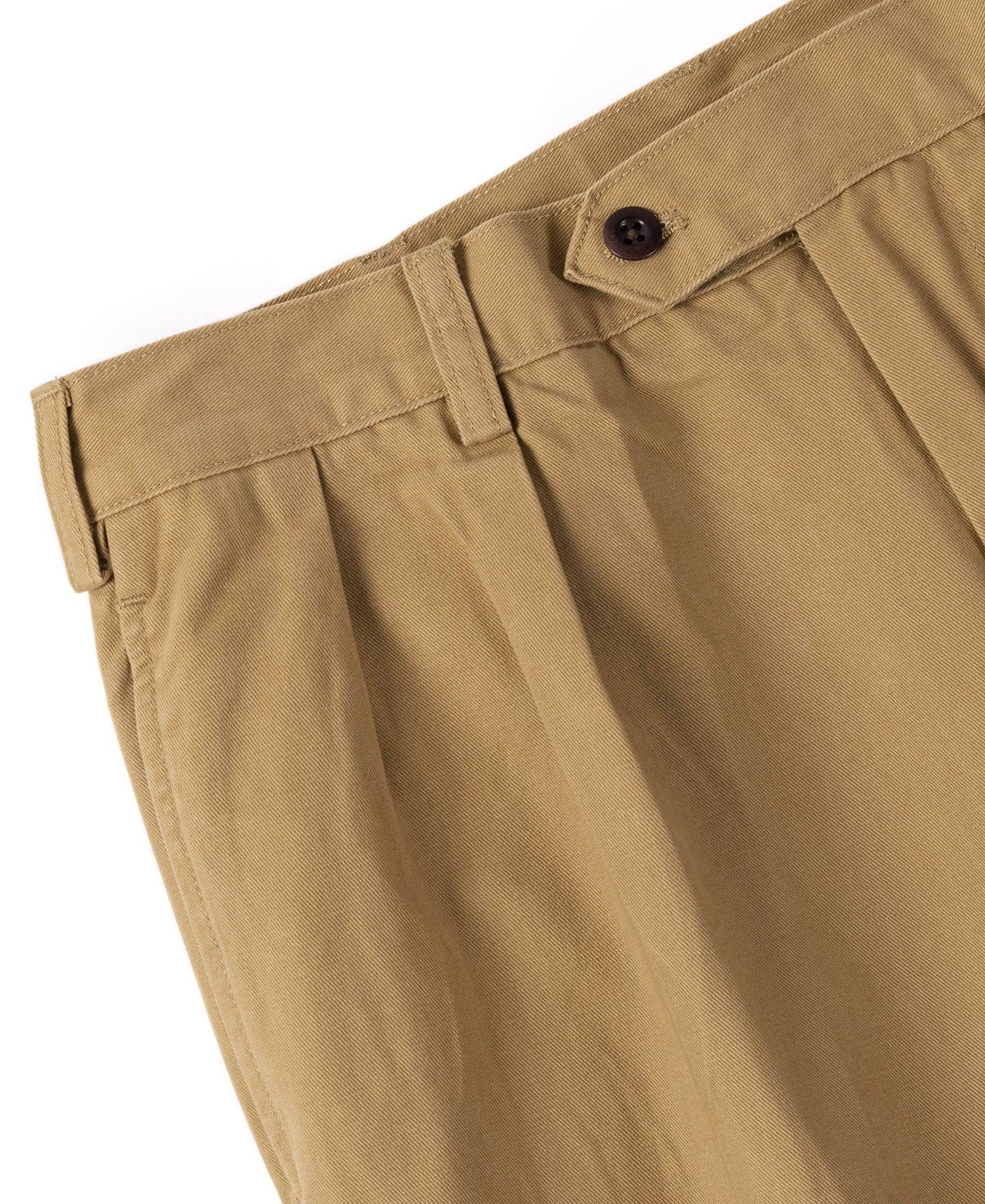 1930s IVY Style Double Pleated Chino Trousers - Yellow Product Image