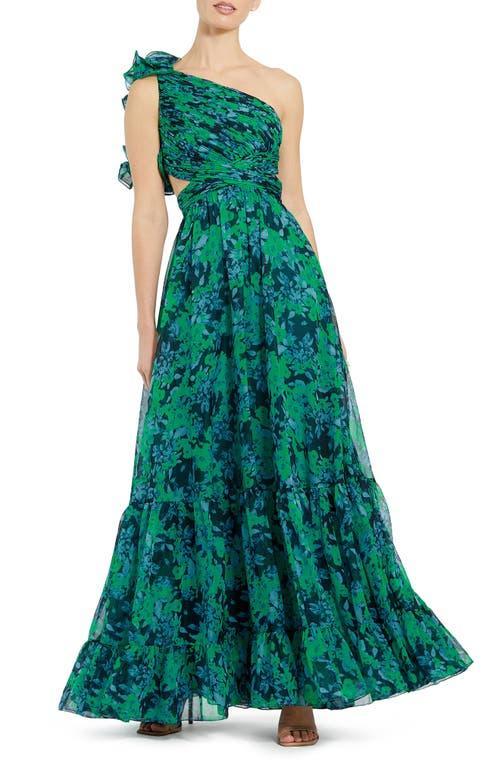 Womens Floral One-Shoulder Cut-Out Gown Product Image