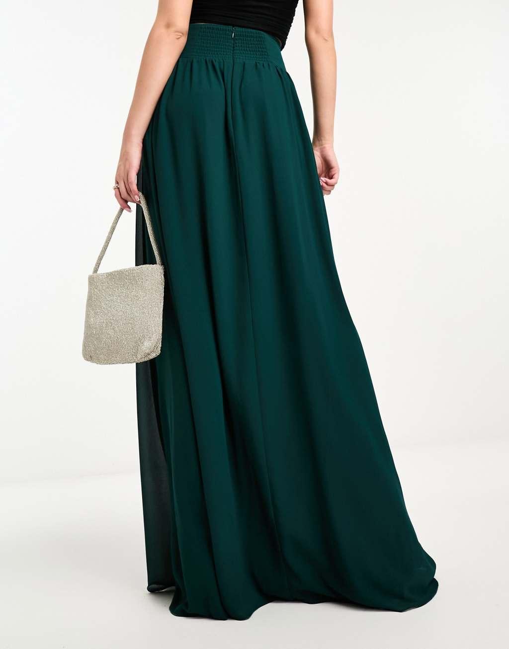 TFNC pleated maxi skirt in forest green Product Image