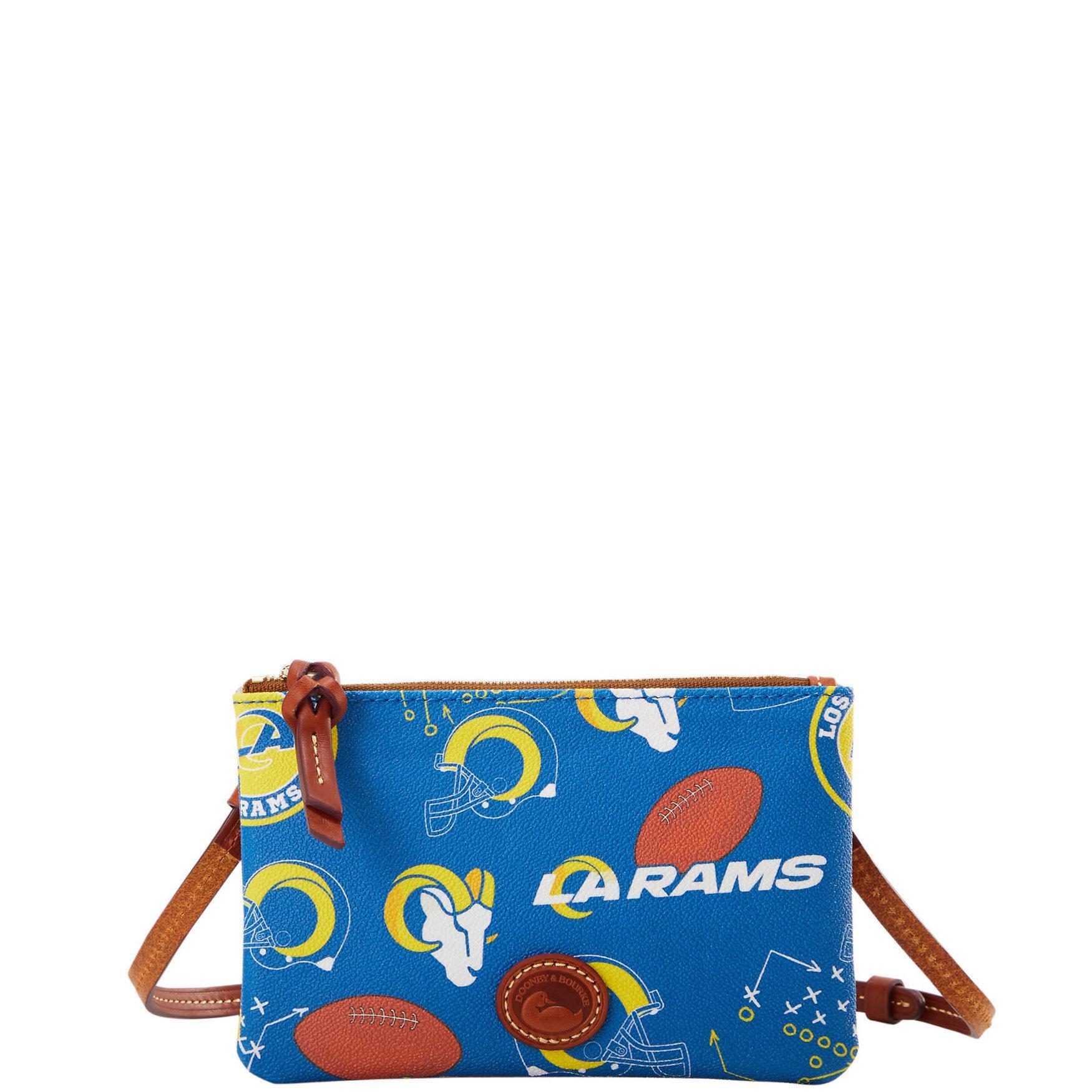 Dooney & Bourke Womens NFL Rams Top Zip Crossbody Coated Cotton Shoulder Bag in Blue Product Image