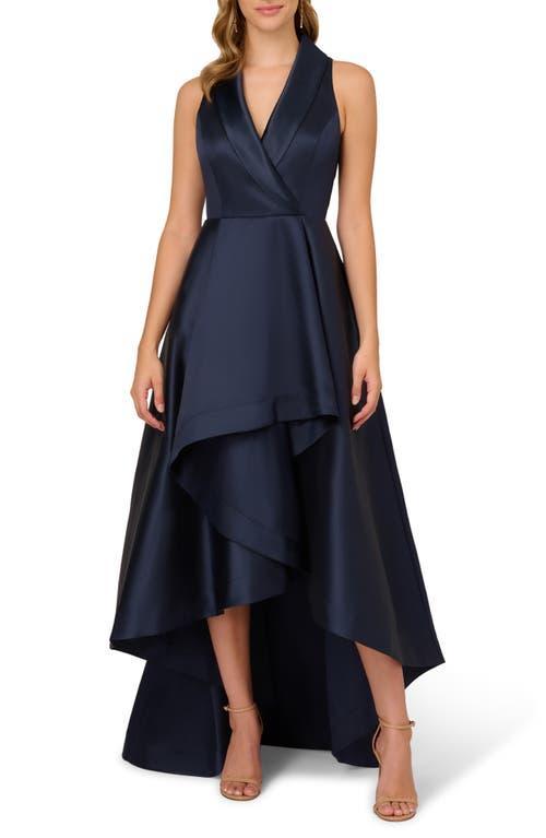 Adrianna Papell Tuxedo High-Low Satin Gown Product Image