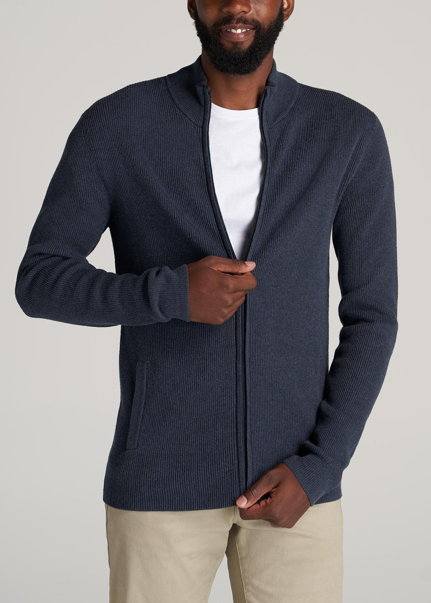 Full-Zip Tall Men's Sweater in Navy Mix Male Product Image