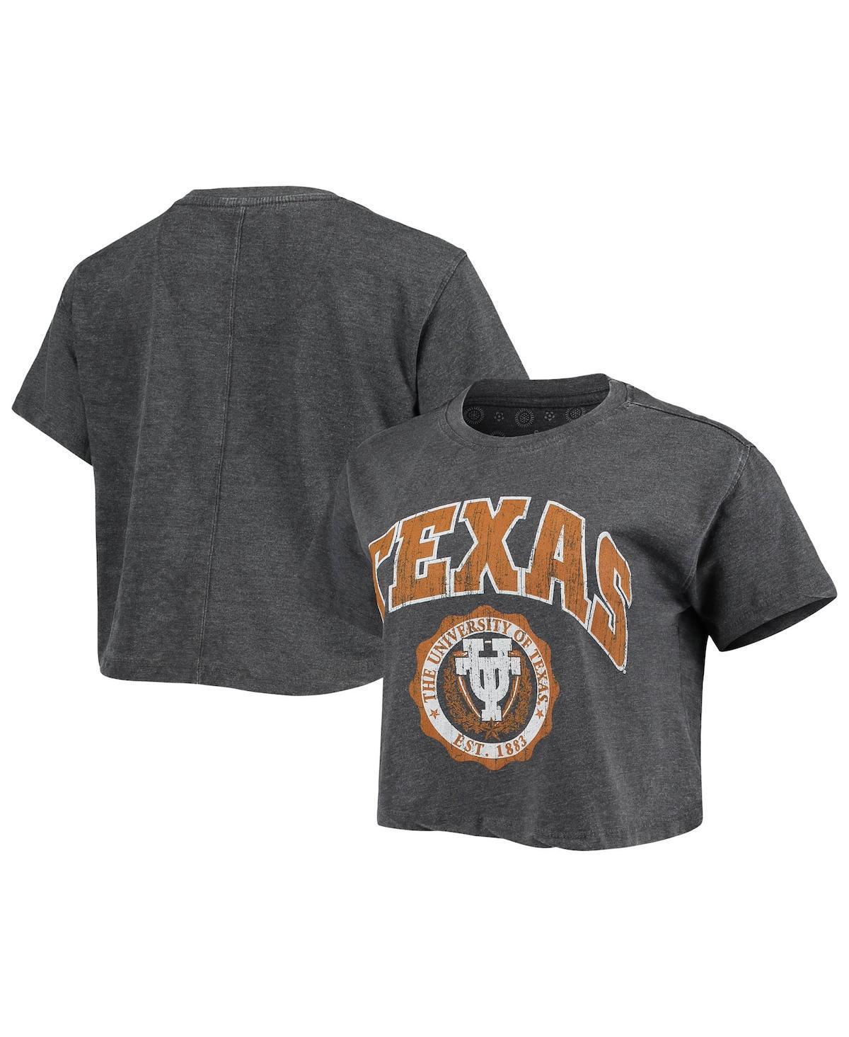 Womens Pressbox Black Texas Longhorns Edith Vintage-Like Burnout Crop T-shirt Product Image