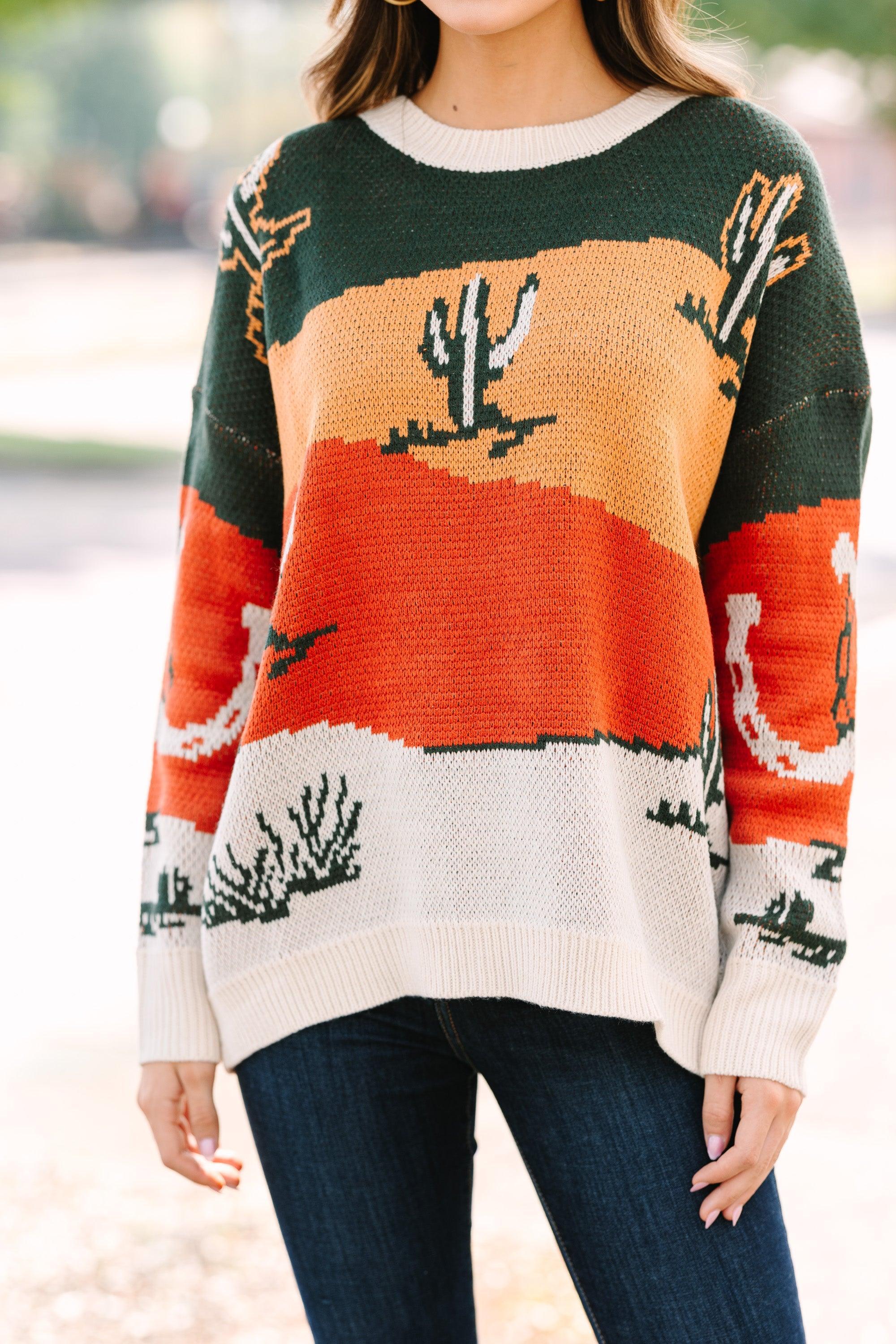 Heading Out West Olive Green Cactus Sweater Female Product Image