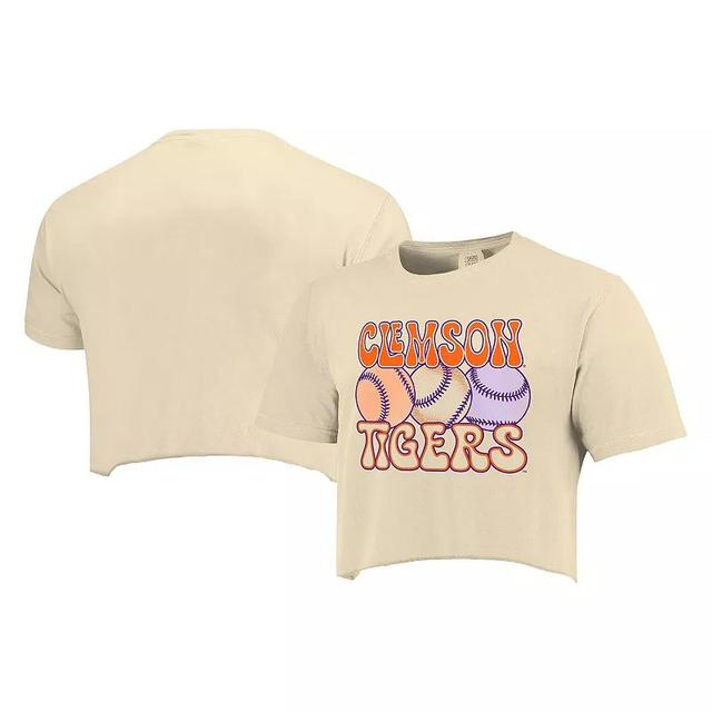 Womens Natural Clemson Tigers Comfort Colors Baseball Cropped T-Shirt Product Image