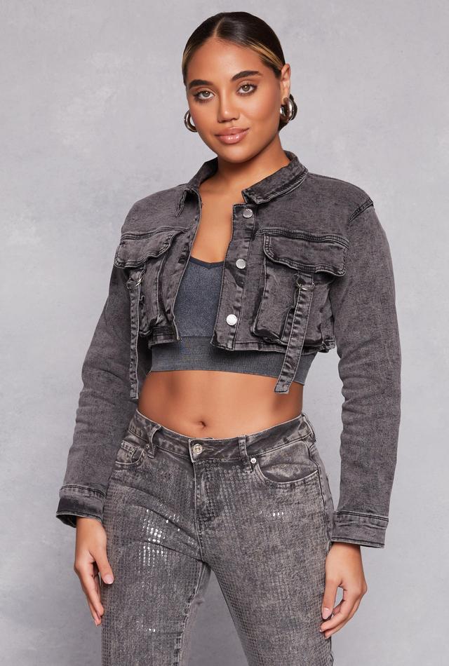 Womens Daisy Acid Wash Cropped Jean Jacket Product Image