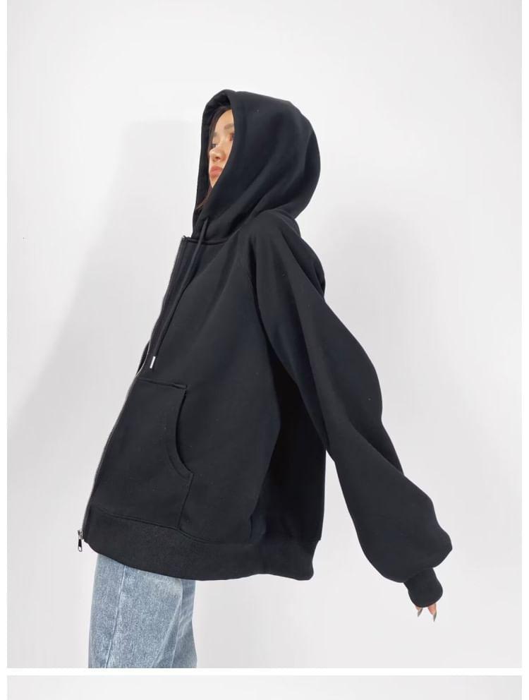 Plain Zip-Up Hoodie Product Image