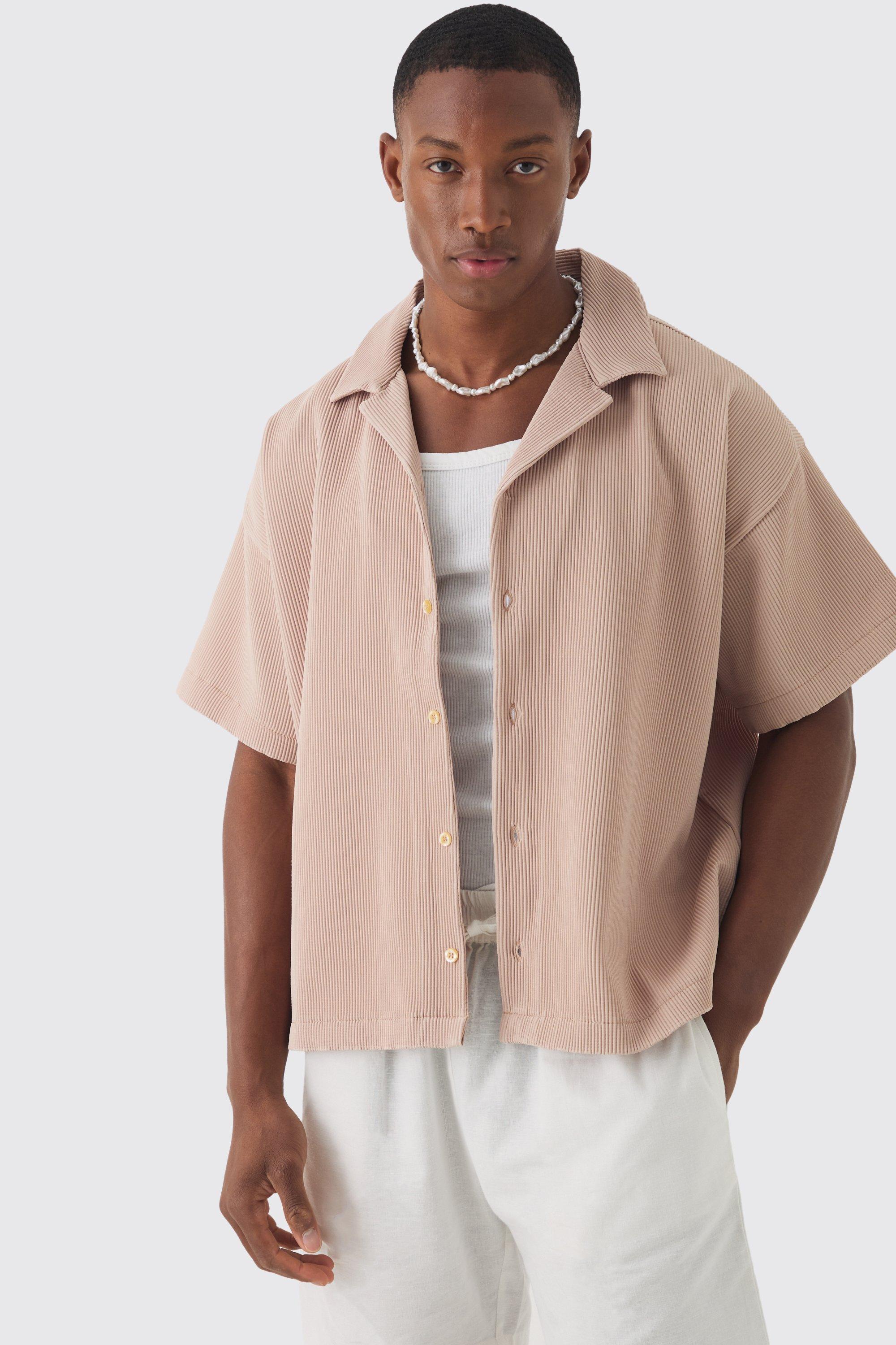 Pleated Short Sleeve Oversized Boxy Shirt | boohooMAN USA Product Image