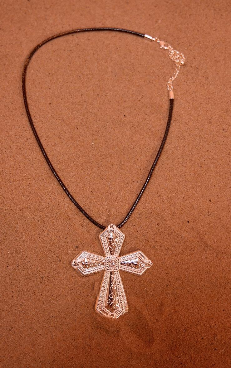 Silver Oversized Cross Cord Necklace Product Image