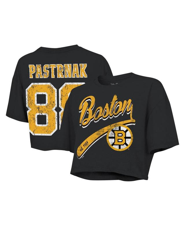 Majestic Threads Womens David Pastrnak Black Boston Bruins Behind The Net Boxy Name Number Cropped T-Shirt Product Image