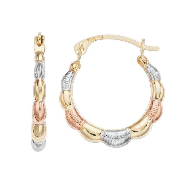 Taylor Grace 10k Scalloped Tri-Color Hoop Earrings, Womens, Gold Product Image