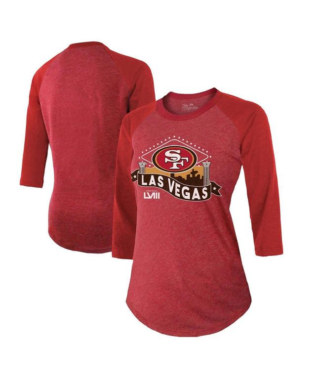 Womens Majestic Threads Scarlet San Francisco 49ers Super Bowl Lviii Vegas Raglan 3/4-Sleeve Tri-Blend T-shirt Product Image