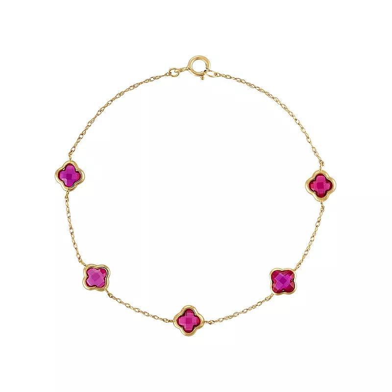 Tiara 10k Gold Gemstone Clover Cut Station Bracelet, Womens Created Red Product Image