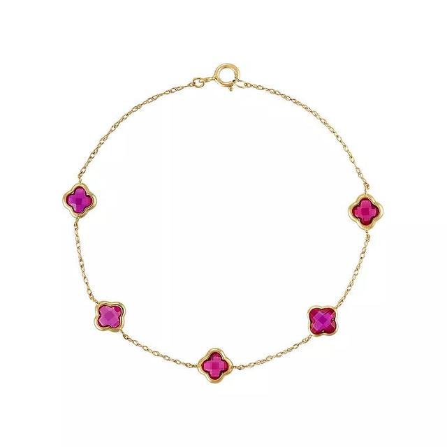 Tiara 10k Gold Gemstone Clover Cut Station Bracelet, Womens Created Red Product Image