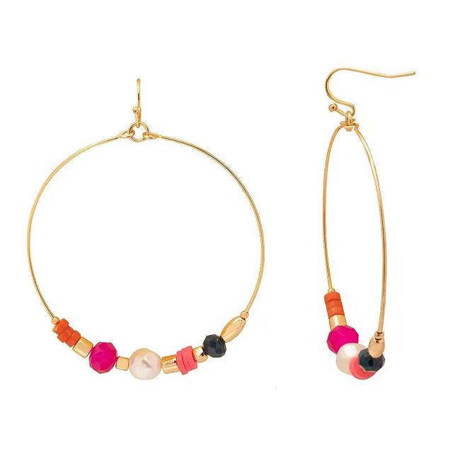 Emberly Gold Tone Multi Color Beaded Hoop Earrings, Womens Product Image