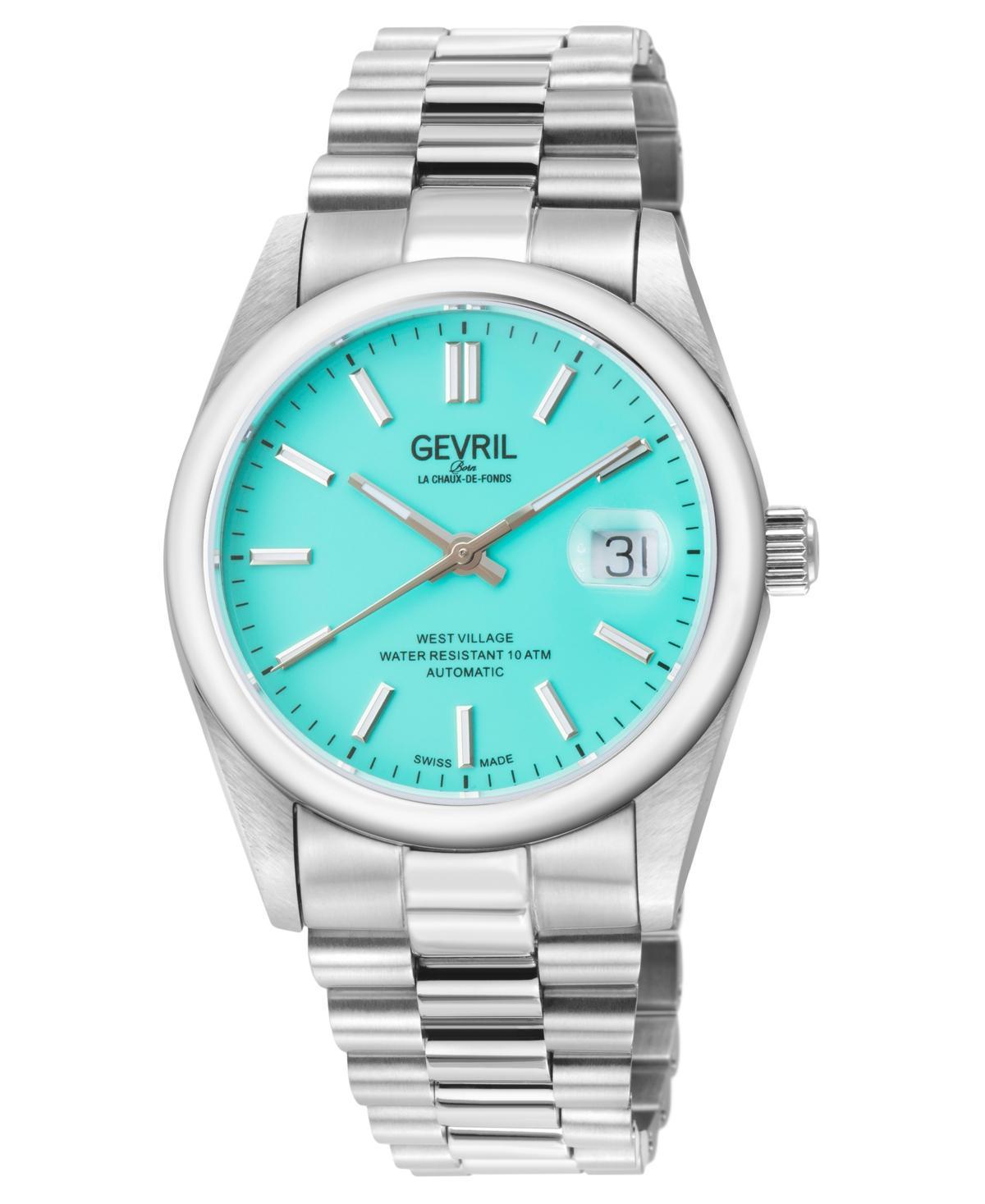 Gevril Mens West Village Swiss Automatic Silver-Tone Stainless Steel Bracelet Watch 40mm Product Image