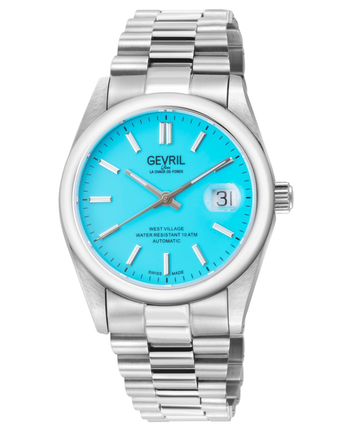 Gevril Mens West Village Swiss Automatic Silver-Tone Stainless Steel Bracelet Watch 40mm Product Image