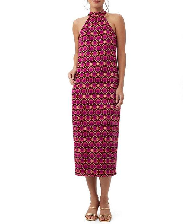 Trina Turk Giri Knit Jacquard Torch Print Mock Neck Sleeveless Midi Sheath Dress Product Image