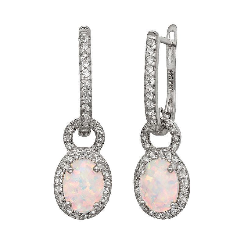 Designs by Gioelli Sterling Silver Lab-Created Opal and Lab-Created White Sapphire Oval Halo Drop Earrings, Womens, Multi Product Image