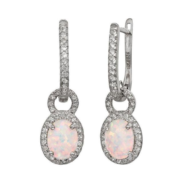 Designs by Gioelli Sterling Silver Lab-Created Opal and Lab-Created White Sapphire Oval Halo Drop Earrings, Womens Product Image