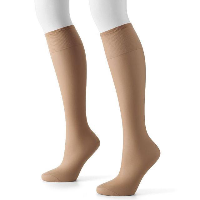 Hanes Silk Reflections Silky Sheer Knee Highs with Reinforced Toe, 2-Pairs Natural Womens Product Image