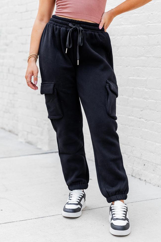 On The Go Black Fleece Cargo Jogger FINAL SALE Product Image