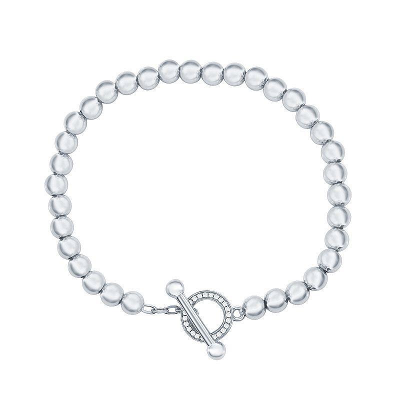 Argento Bella Sterling Silver Cubic Zirconia Beaded Toggle Bracelet, Womens White Product Image