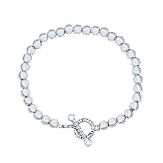 Argento Bella Sterling Silver Cubic Zirconia Beaded Toggle Bracelet, Womens White Product Image