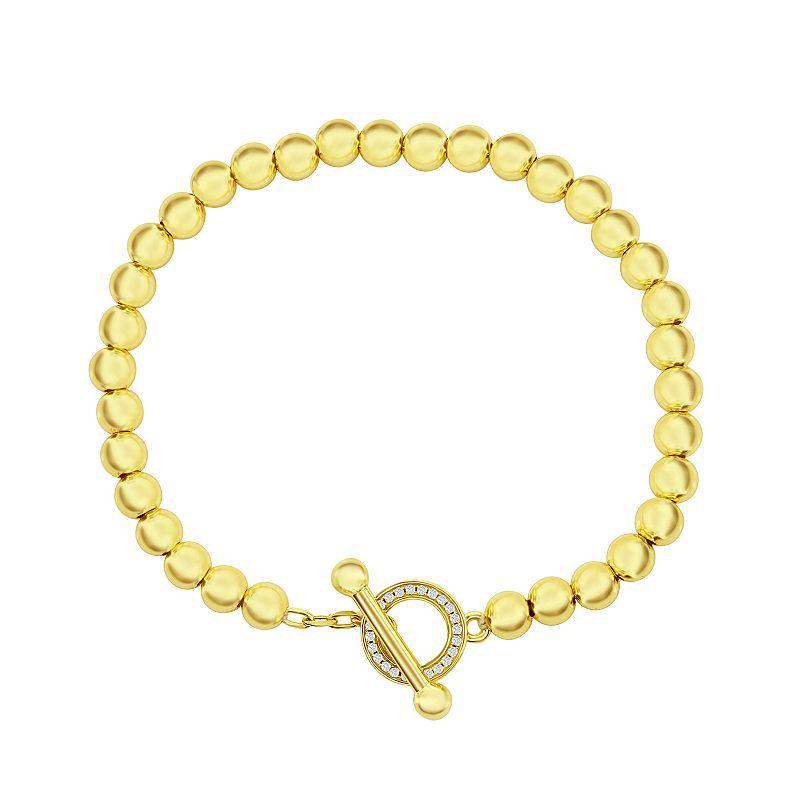 Argento Bella Sterling Silver Cubic Zirconia Beaded Toggle Bracelet, Womens Gold Tone Product Image