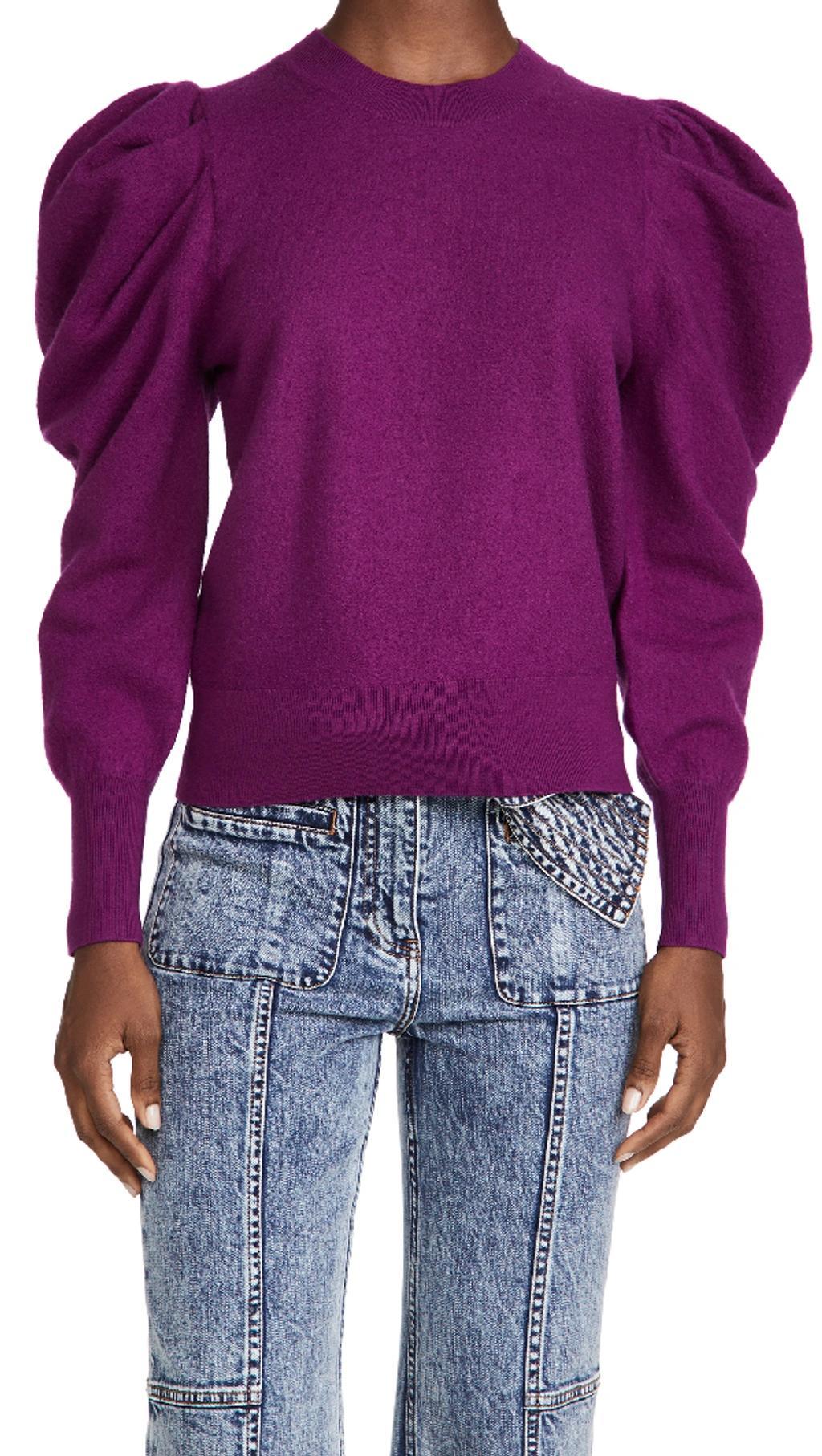 Marin Leg Of Mutton Sleeve Merino Wool Sweater In Violet product image