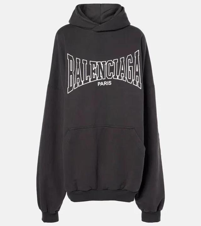 BALENCIAGA Logo Cotton Jersey Hoodie In Black Product Image