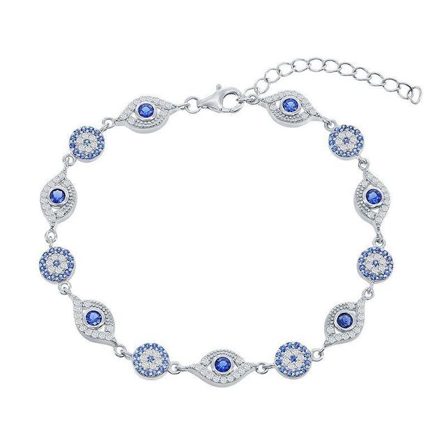 Sterling Silver Blue & White Cubic Zirconia Evil Eye Bracelet, Womens Product Image