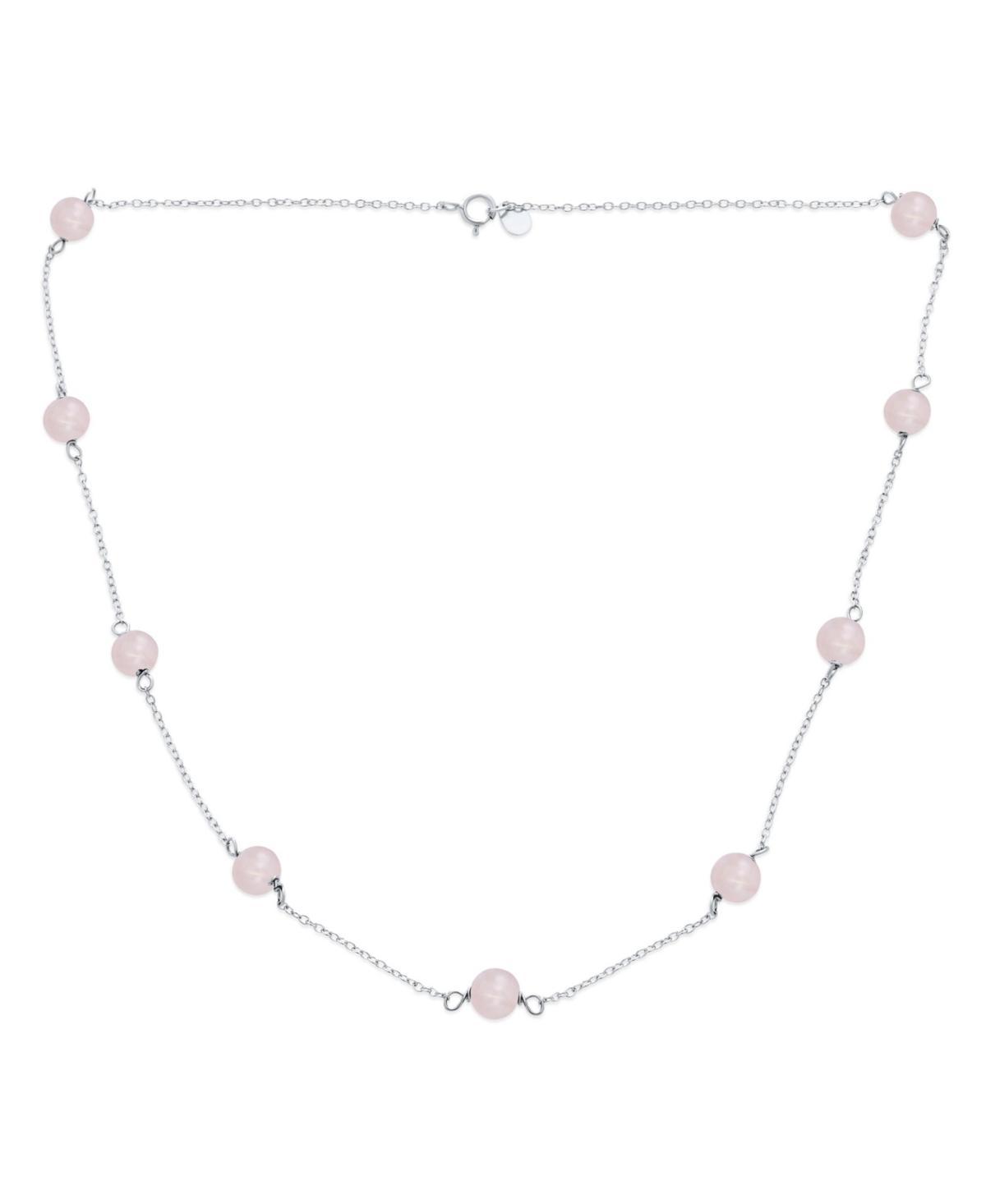 Bling Jewelry Delicate Simple Natural Rose Quartz Chain Round Ball Bead Tin Cup Necklace For Women .925 Sterling Silver 18 Inch Product Image