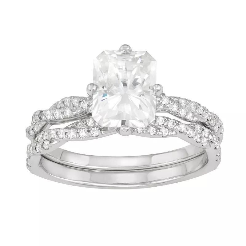 Charles & Colvard 14k White Gold 3 3/8 Carat T.W. Moissanite Twisted Engagement Ring Set, Womens Product Image