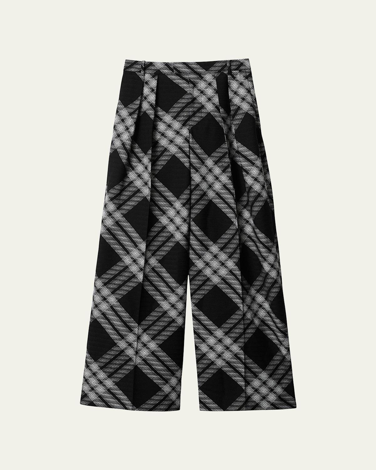 Womens Check Wool Pleated-Front Pants Product Image