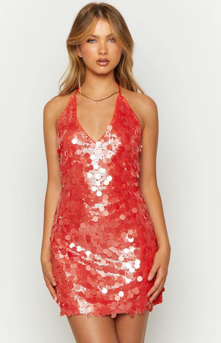 Cyrus Orange Sequin Mini Dress Product Image