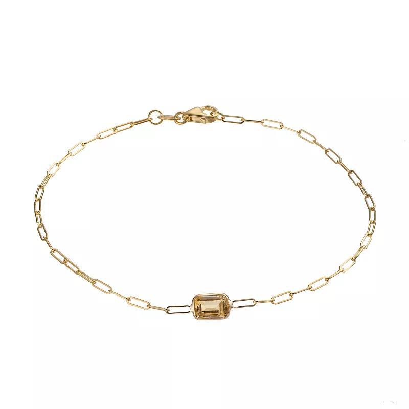 14k Gold Citrine Paperclip Bracelet, Womens Yellow Product Image