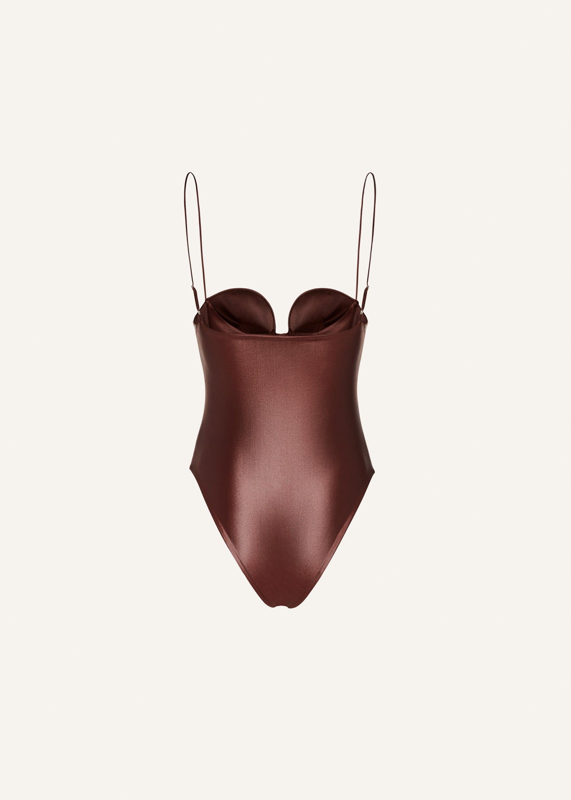 Retro bustier swimsuit in metallic brown Product Image