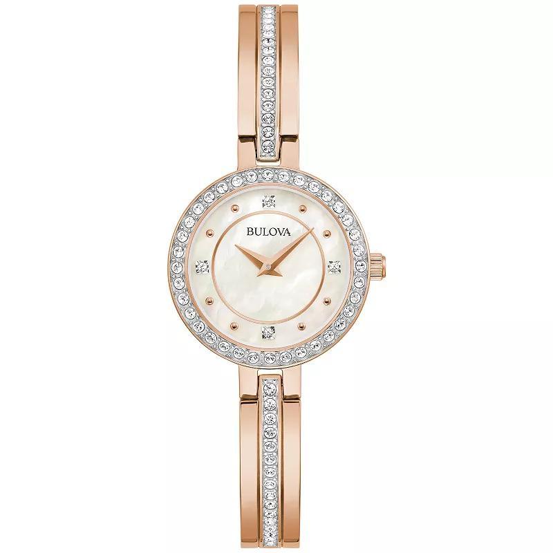 Bulova Womens Classic Rose Gold Stainless Steel Crystal Accent Dial Bangle Bracelet Watch - 98L298 Rosegold Product Image