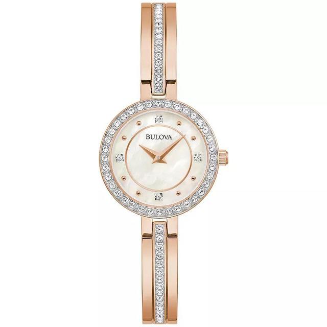 Bulova Womens Classic Rose Gold Stainless Steel Crystal Accent Dial Bangle Bracelet Watch - 98L298 Rosegold Product Image