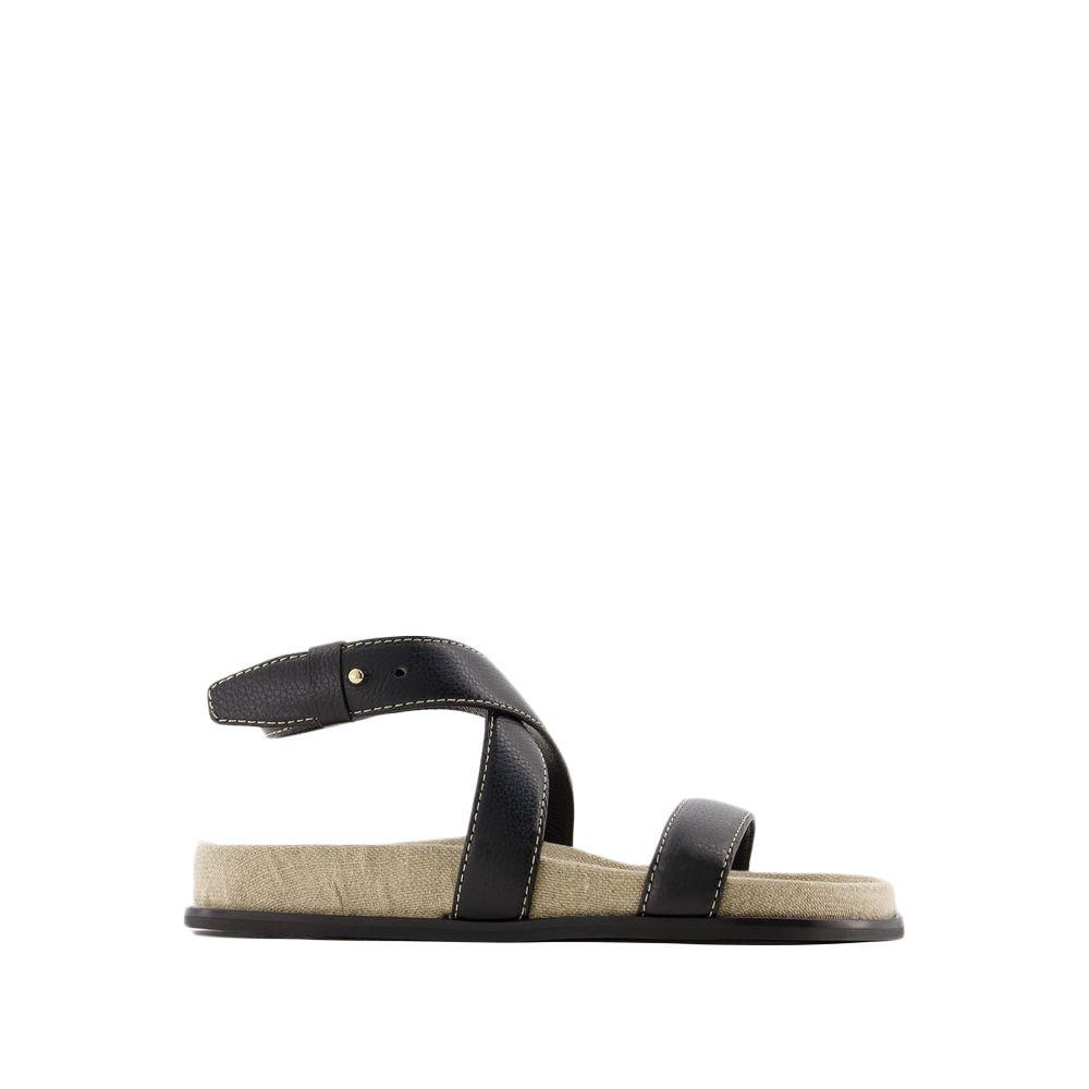 Suede Flat Sandals In Black Product Image