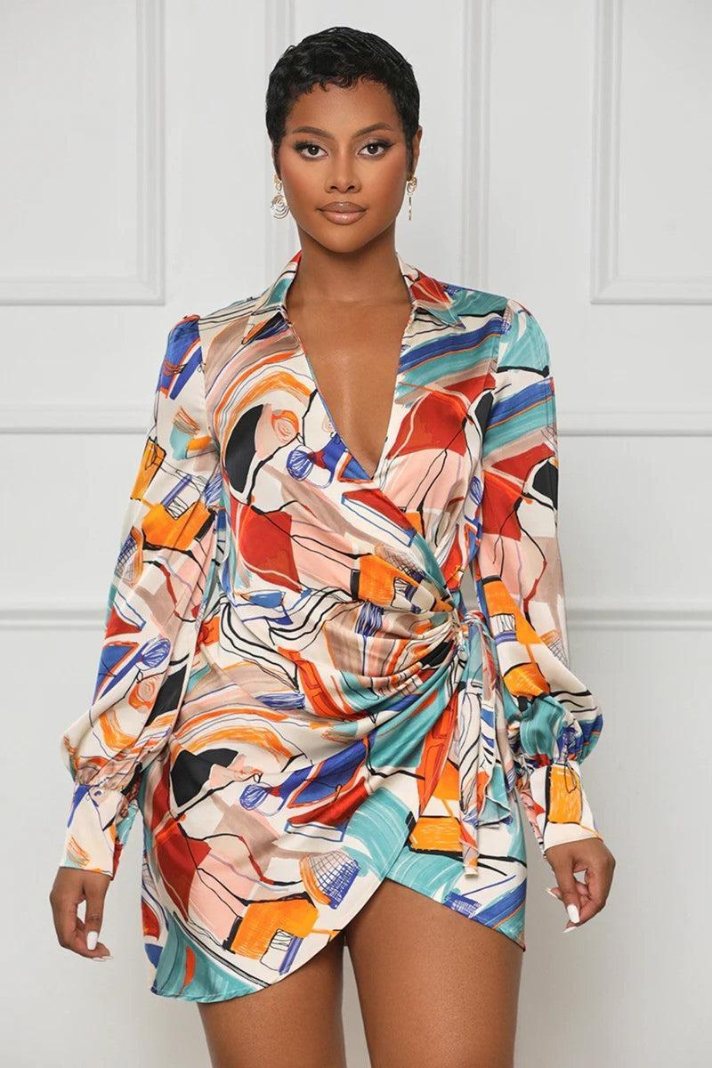 Janine Abstract Wrap Dress Product Image