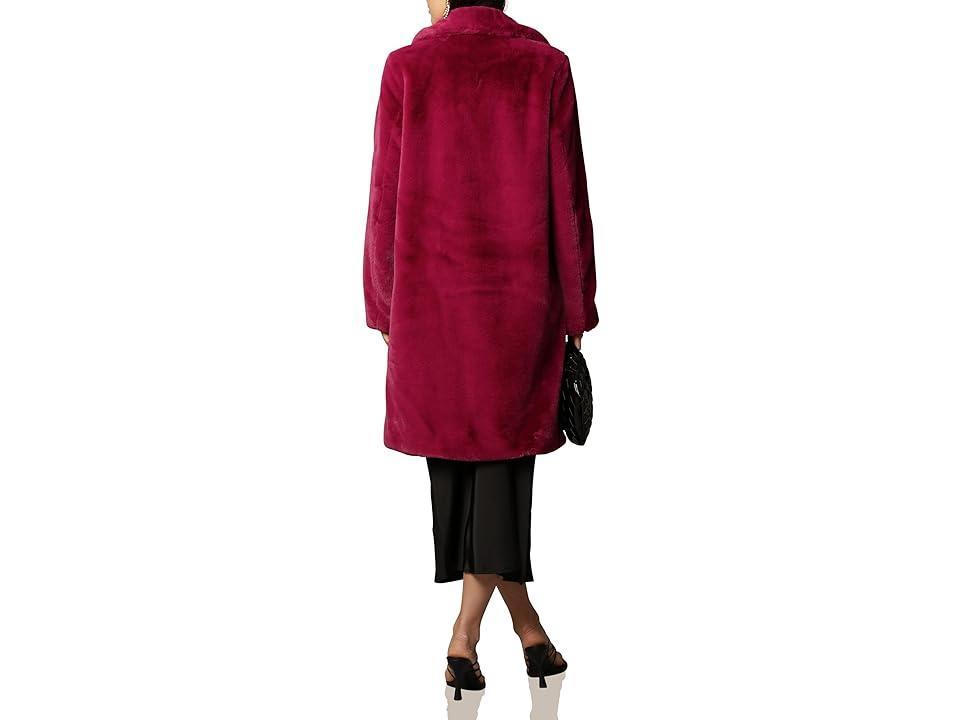 Avec Les Filles Notched Collar Faux Fur Coat (Magenta) Women's Coat Product Image