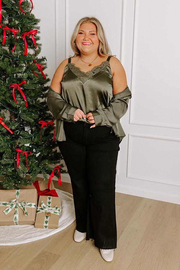 Lost In A Novel Satin Tank In Army Green Curves Product Image