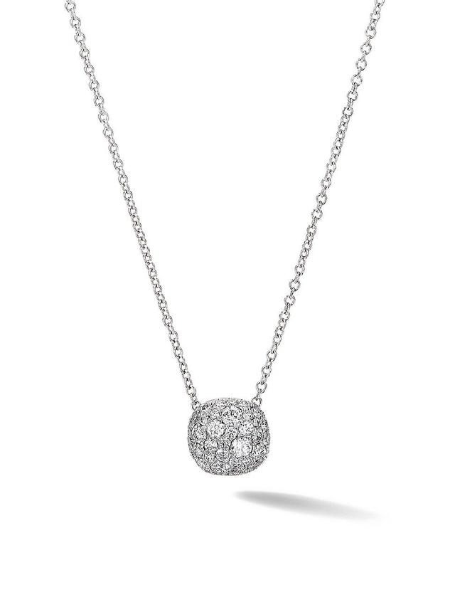 Womens Cushion Stud Pendant Necklace in 18K Gold with Pav Diamonds Product Image