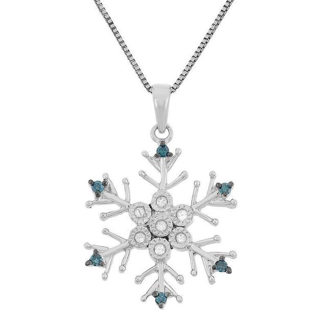 1/10 Carat T.W. Blue and White Diamond Sterling Silver Snowflake Pendant Necklace, Womens Product Image